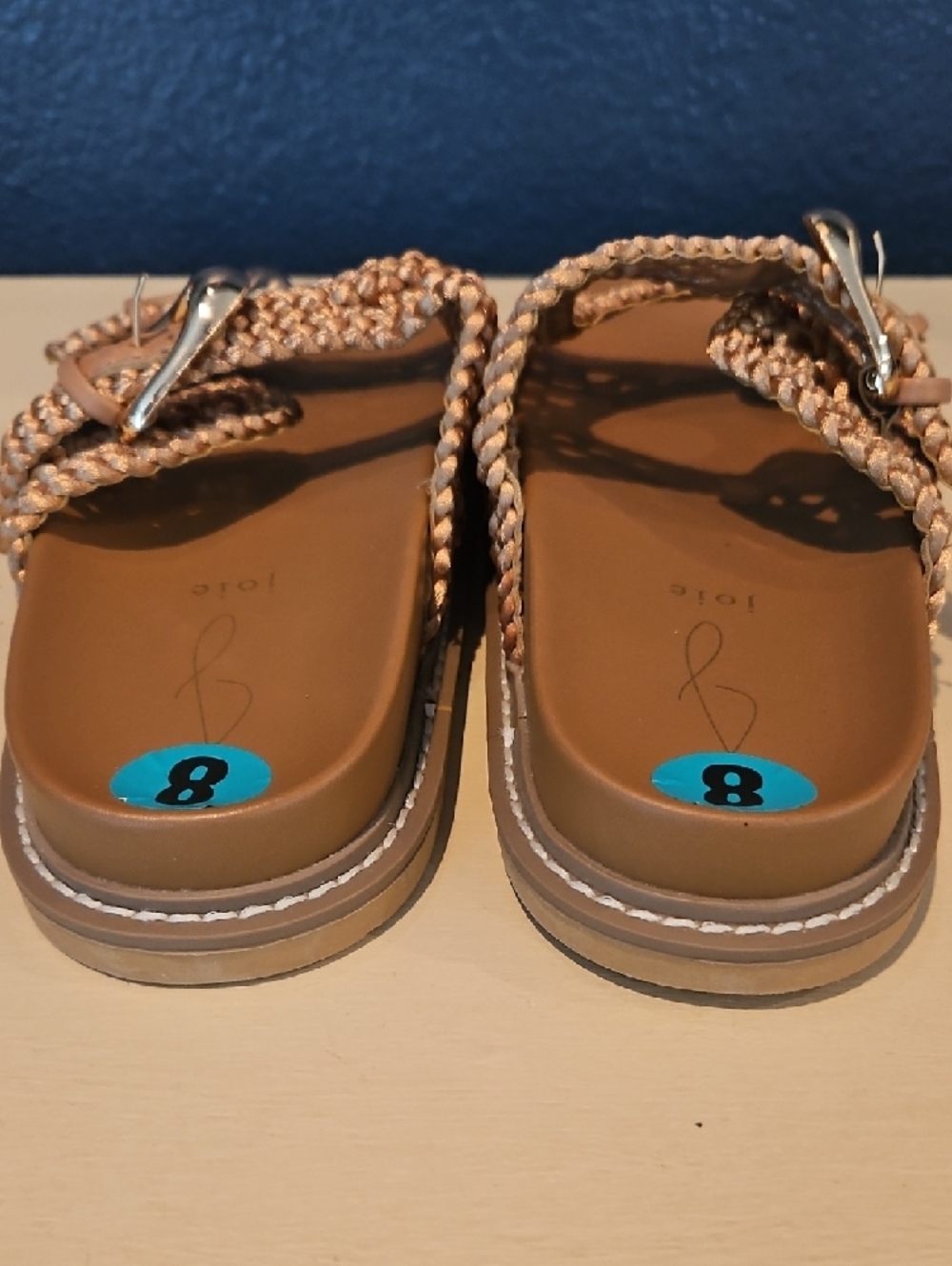 Joie Braided Tan Slide Sandals with Gold Buckles New No Box - Picture 3 of 6
